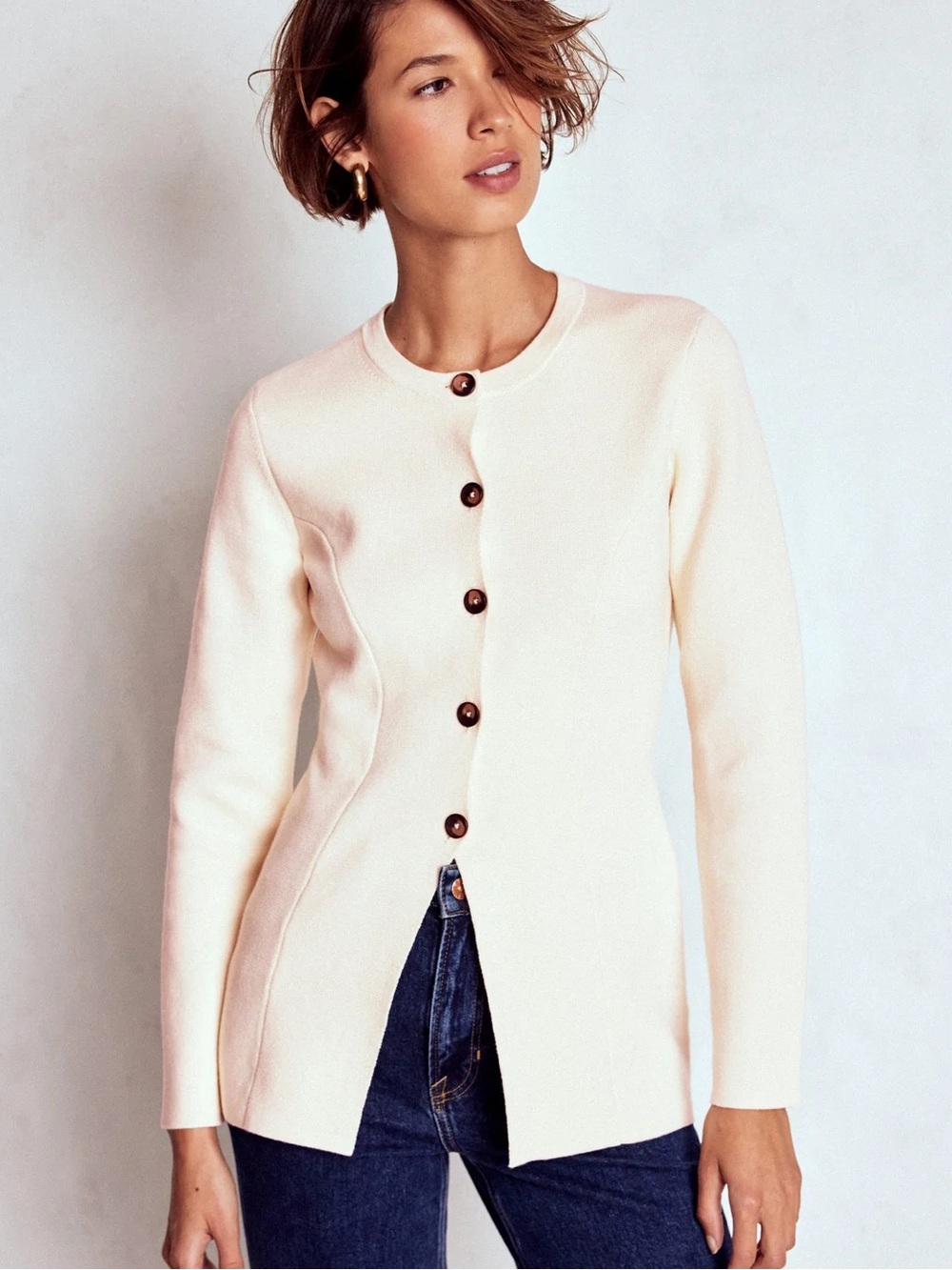 Boden Joanna Fitted Knit Jacket 6 NWT Button Front White Cream Tailored Cotton - Picture 1 of 12